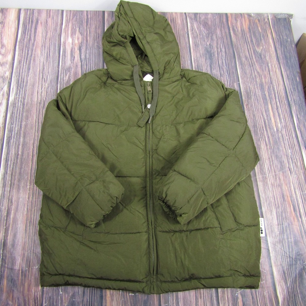OOFWEAR Jacket Women 46 Green Hooded Puffer Nylon Zip Winter Coat Parka OFJA9063